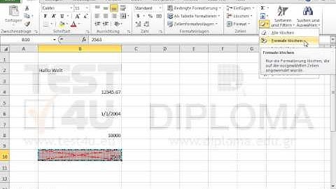 Löschen Sie die Inhalte, die Formate und die Kommentare der Zelle B10.
