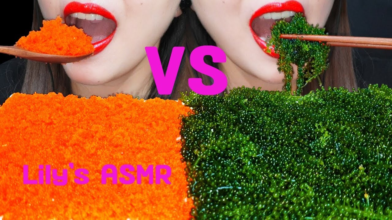 ASMR TOBIKO EGG VS SEA GRAPE SOUND CHALLENGE 날치알 VS 바다포도 ASMR 먹방 MUKBANG