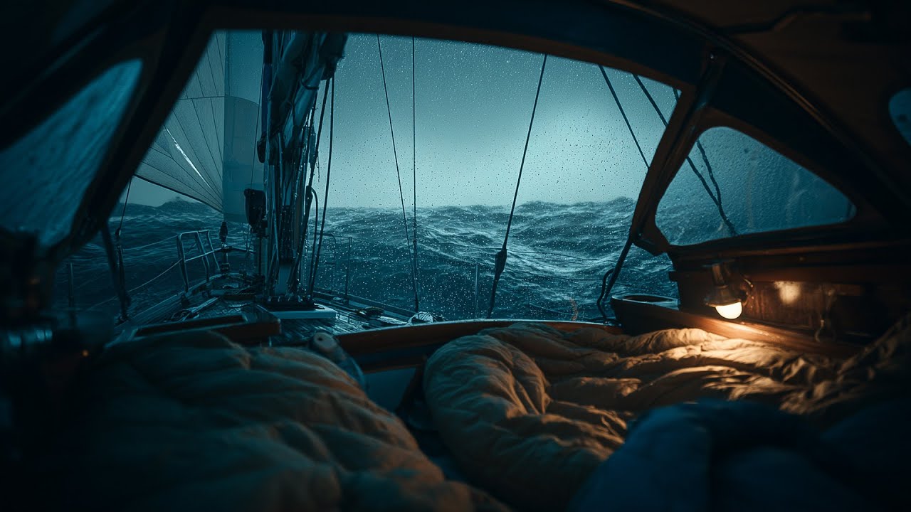 Rainstorm And Ocean Waves Sounds From A Cozy Bed Onboard Ship For ...