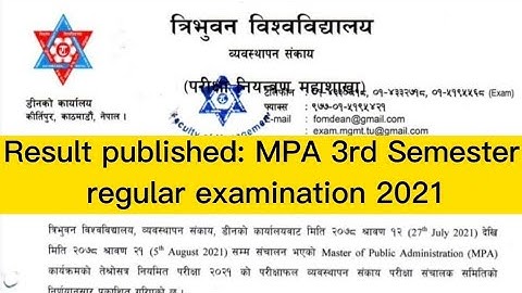 Result published: MPA 3rd Semester regular examination 2021