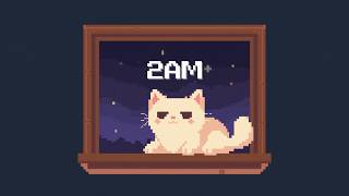 Cozy Night at 2AM (1 Hour) | Window Light | Pixel White Cat | Relaxing Ambien