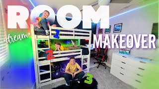 3 brothers SHARED bedroom *EXTREME* makeover (w\/ triple bunk)