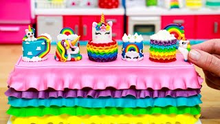 Unicorn Party Sweet Table Cake | Tiny Rainbow Cakes with Miniatures