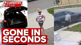 Police hunt for duo on CCTV allegedly stealing family car less than 60 seconds | A Current Affair