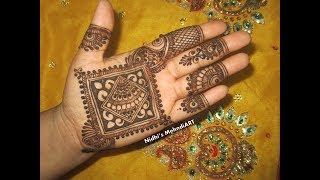 Intricate Square Shaped Traditional Mehndi Design Tutorial for front Hand