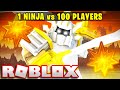 1 NINJA vs 100 PLAYERS... (Roblox Bedwars)