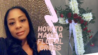 How to make a Floral Cross Floral Arrangement tutorial |  funeral arrangement |  funeral flowers screenshot 4