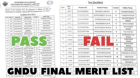 GNDU FINAL MERIT LIST 😱🔥 PASS / FAIL || Gndu Result News Today || Master of Arts in Psychology Merit