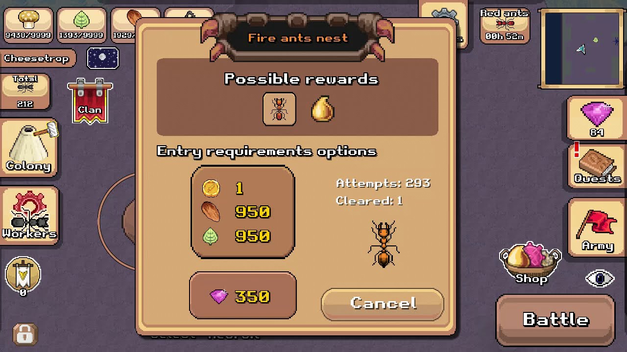 Pocket Ants Fire Ants Nest DEFEATED without max upgrades YouTube