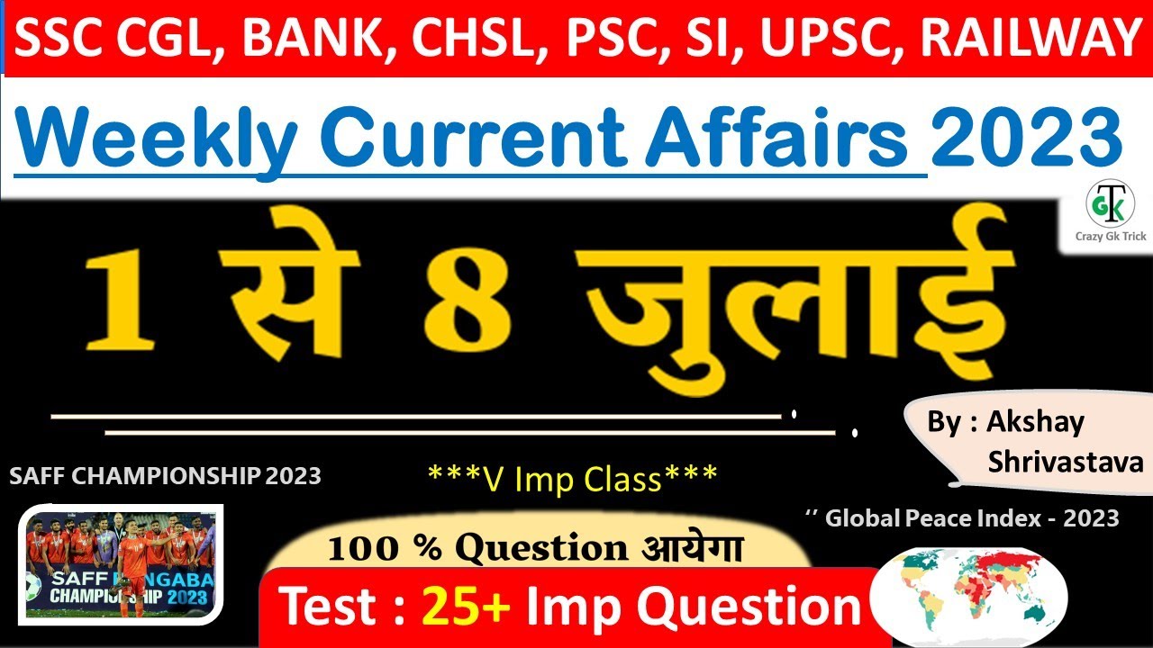 1 - 8 July 2023 Weekly Current Affairs | Most Important Current Affairs ...