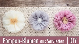 PomPon-Blumen aus Servietten falten | super schnelles DIY | süße Deko für Wand, Tisch oder an Ästen