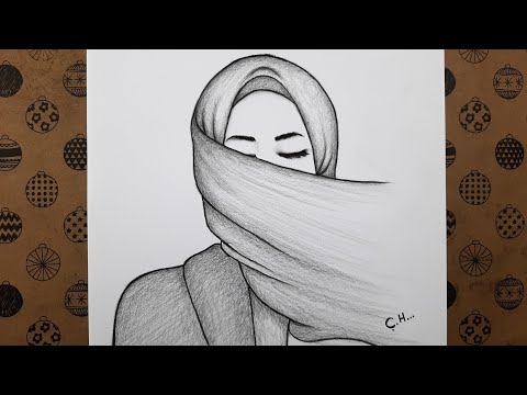 Kolay Başörtülü Kız Resmi Adım Adım Nasıl Çizilir, Karakalem Tesettürlü Güzel Kız Çizimi