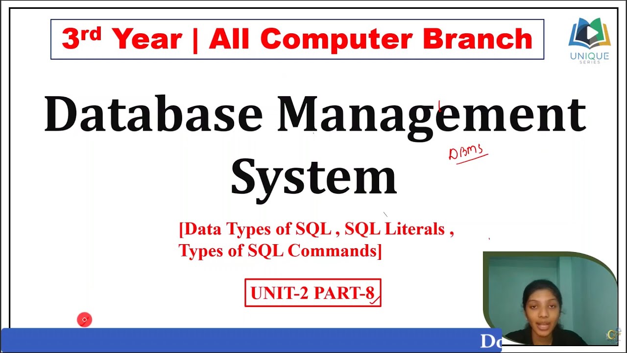 U2 P8 Data Types of SQL , SQL Literals , Types of SQL Commands - YouTube