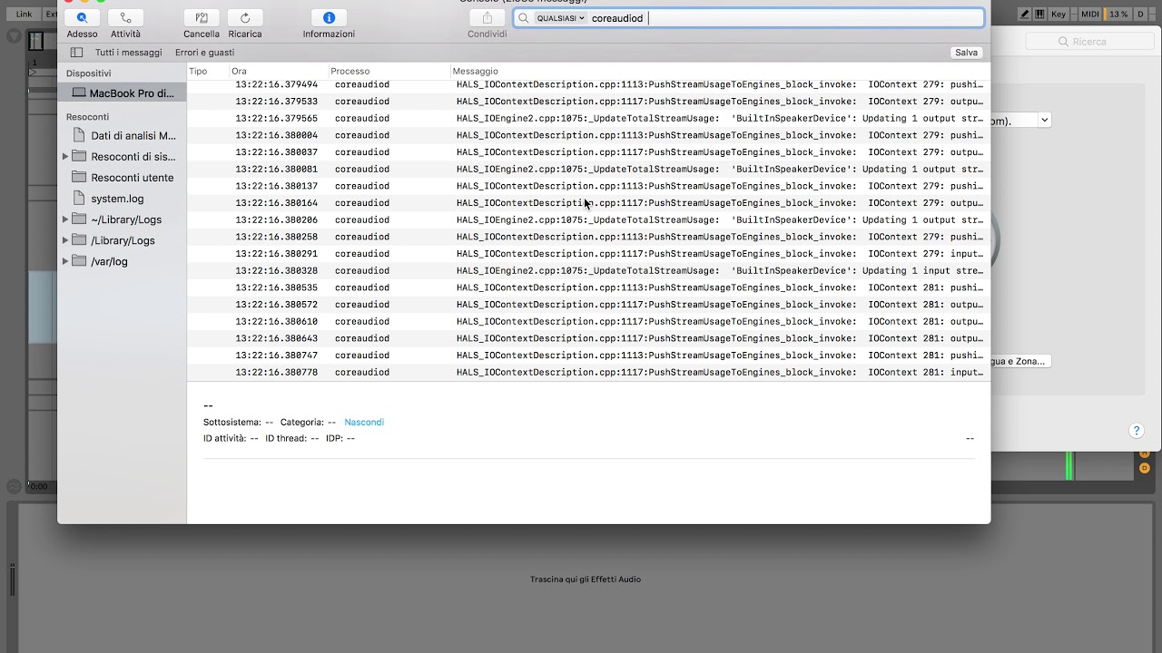 Ableton + High Sierra audio drops MacBook Pro 2018 - coreaudiod overload