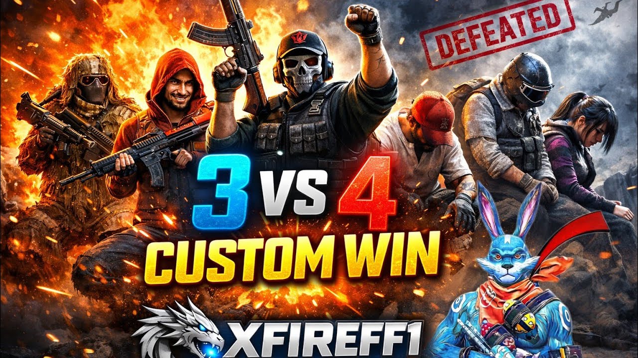 🔥3 vs 4 CUSTOM MATCH 😱 | EPIC WIN 🔥 | Free Fire Gameplay | XFireff1🔥🔥