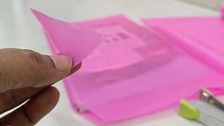Triangular cut✂️💁♀️📚How to cover school books easily by Pink synthetic cover/ బుక్ కవర్స్/ Triangle