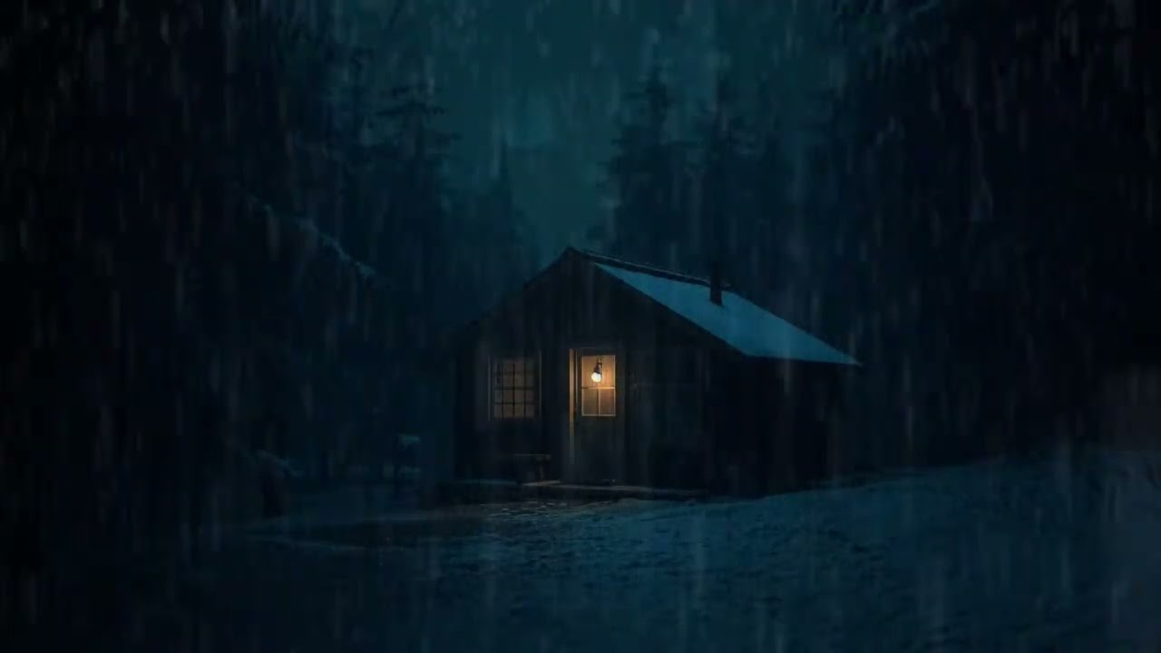 Winter Rain Falling Outside a Remote Cabin (No Ads) | Sleep Ambience