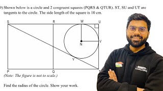 Shown below is a circle and 2 congruent squares (PQRS & QTUR). ST, SU and UT are tangents to the