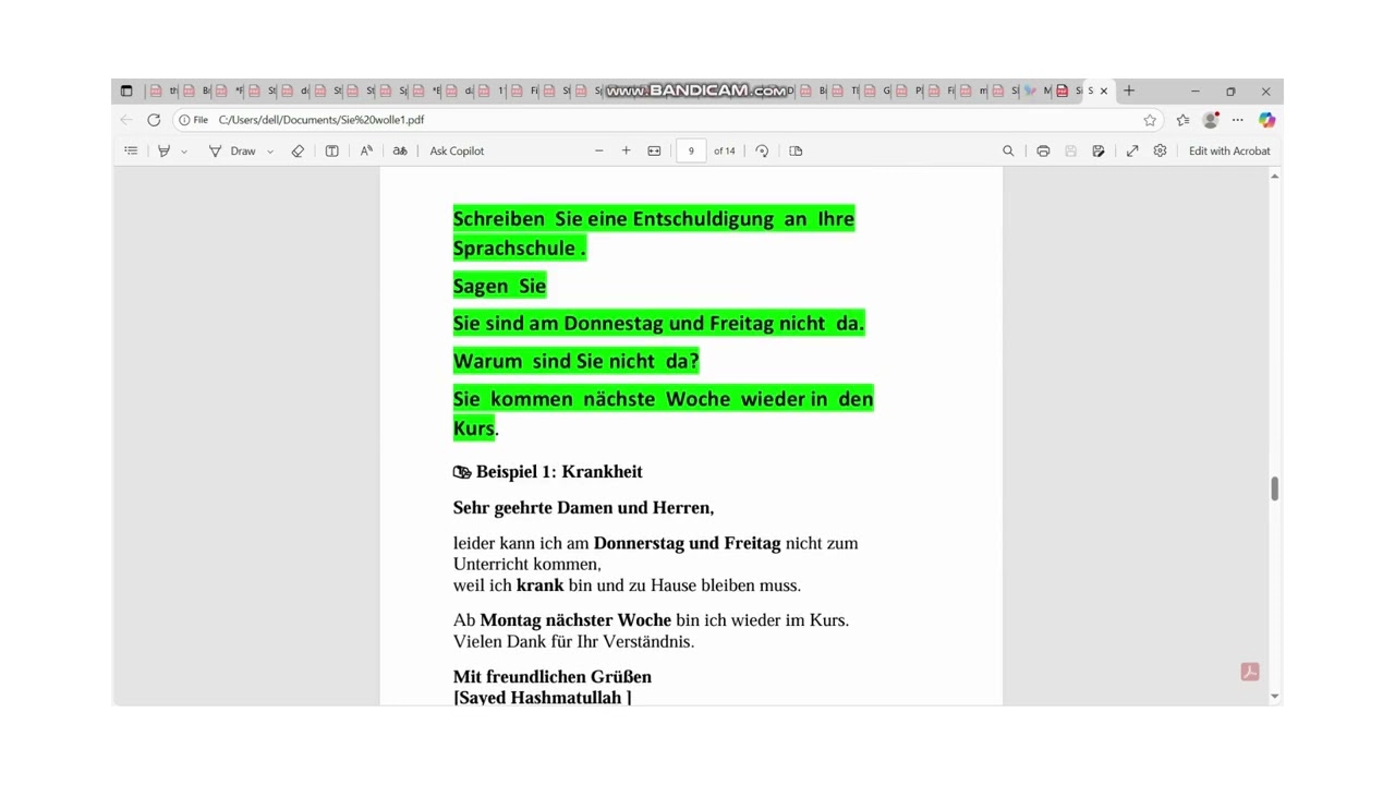 Entschuldigung schreiben auf Deutsch | Notiz & Brief an die Sprachschule (A1....A2 Deutsch lernen