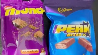 Some lots of candies opening ||ASMR ||Munch VS Perk.