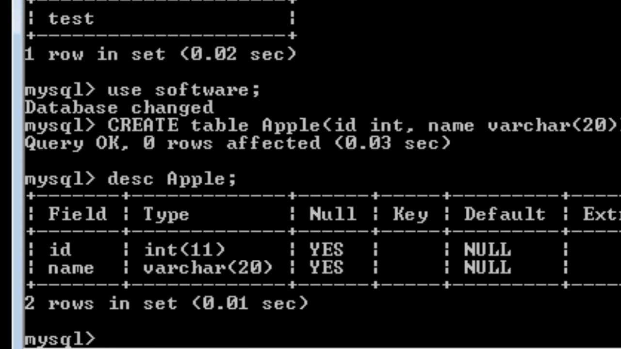 Database &amp; Table Creation: MySQL console (commands/queries ...