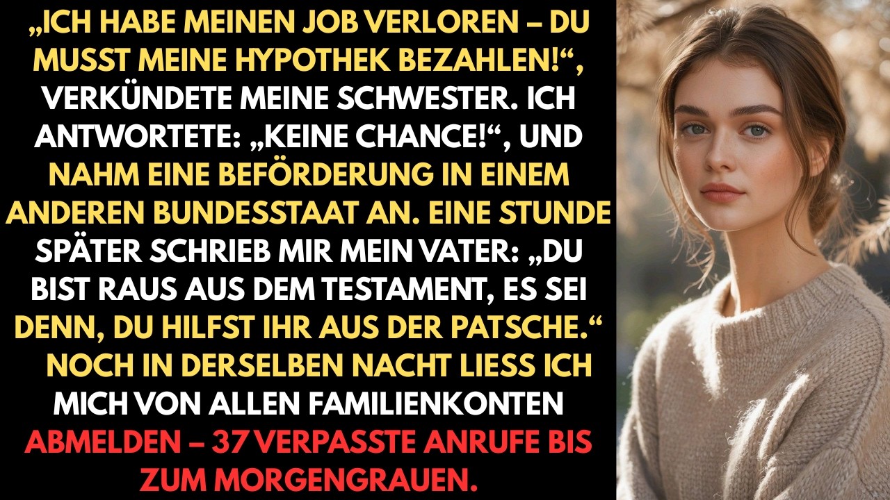 lch habe meinen Job verloren – du zahlst meine Hypothek!“, verkündete meine Schwester Ich antwortete