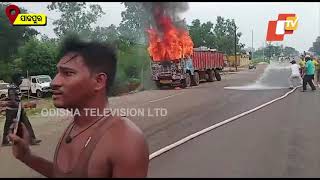 Truck Catches Fire In Jajpur Highway