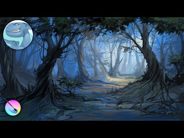 Dark forest. Krita digital painting. Time lapse video.