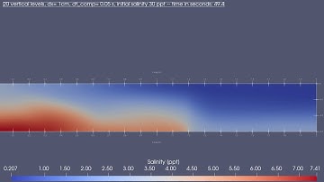 SWASH wave model - burst of underwater salty bubble animated in Paraview (adaptive color-bar limits)