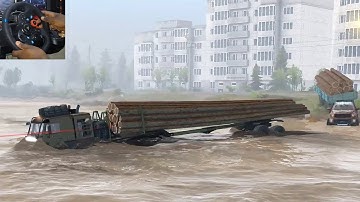 Long Logs Delivery River Map Spintires Logitech G29 Gameplay 4K60