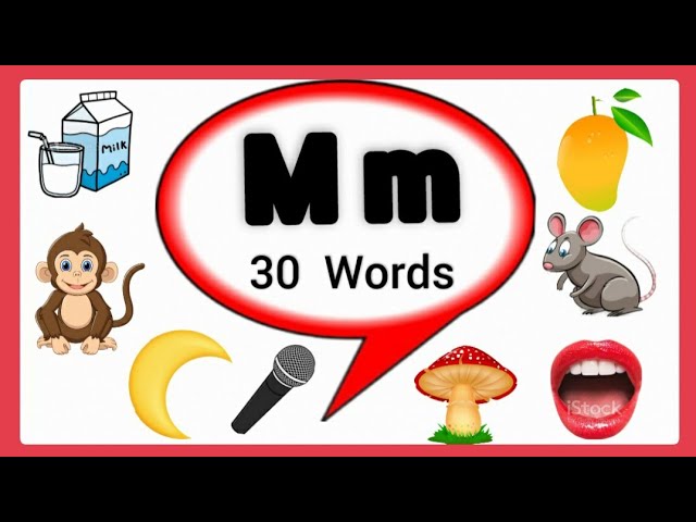 WORDS THAT START WITH LETTER Mm, 'm' Words, Phonics, Initial Sounds