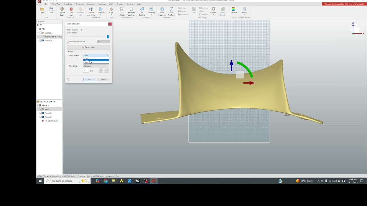 Обратное проектирование — Пробное использование Quicksurface — Выравнивание сетки
