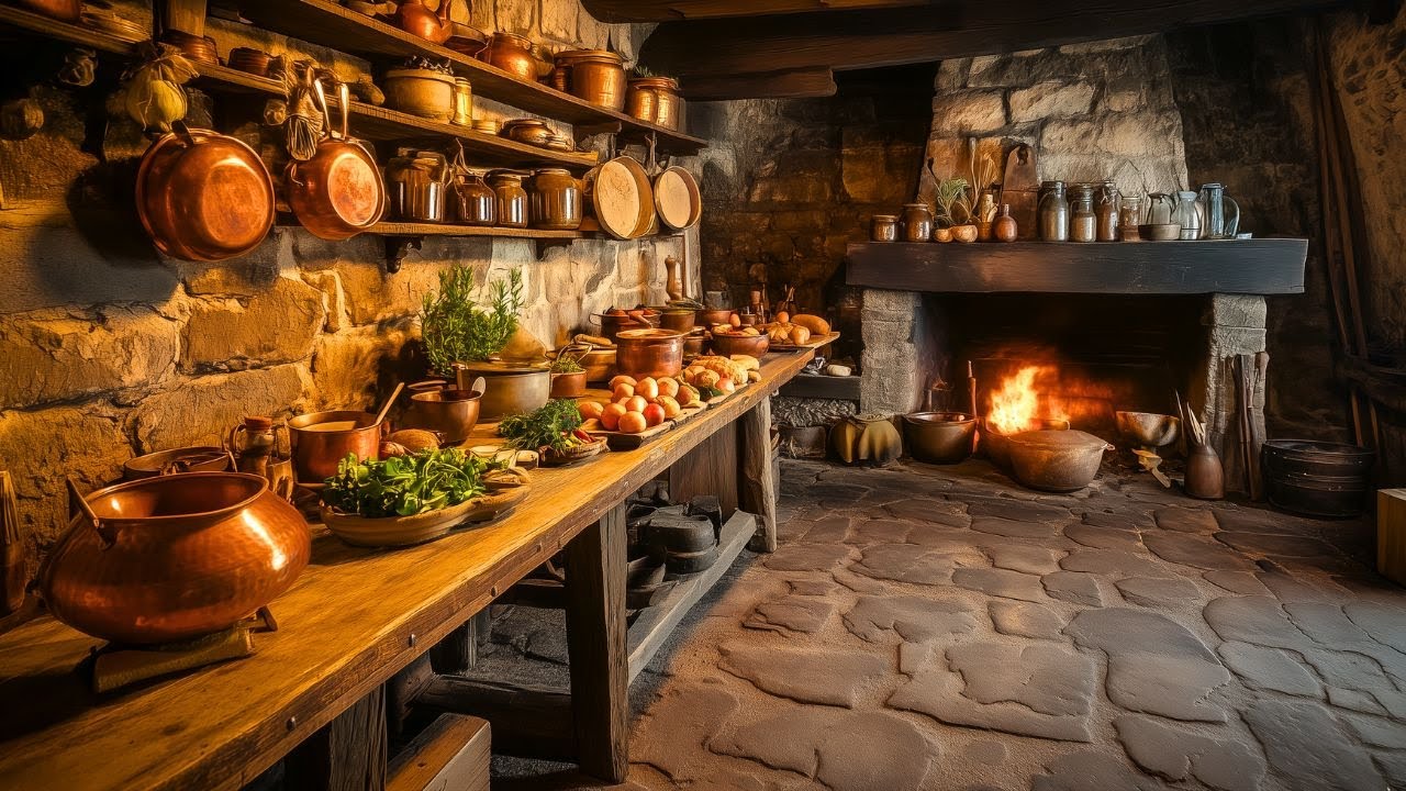 Peaceful 19th Century Kitchen Ambience | Merrily Crackling Wood Stove Sounds & Relaxation | 3 Hours