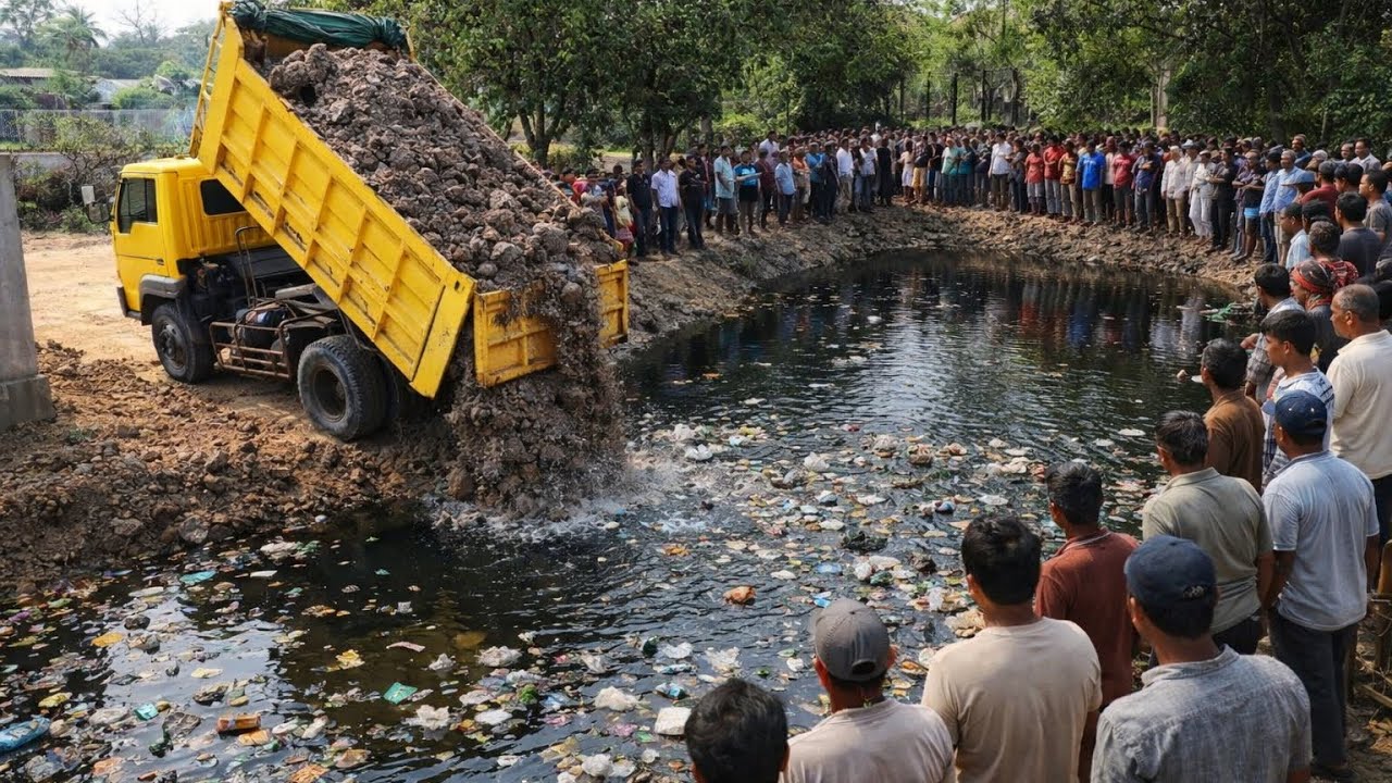 Start A New Perfect PROJECT! Dump Truck Unloading Soil And Skill Bulldozer Pushing Soil After