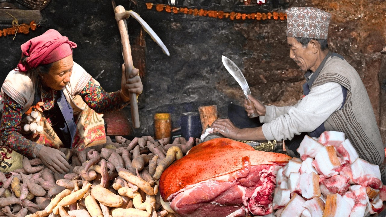Harvest Season in a Rural Village | Sweet Potato Harvest, Traditional Storage & Wood Fire Pork Curry