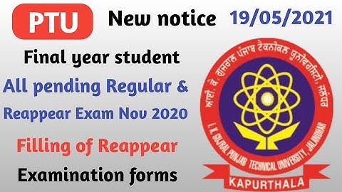 Ptu final year exam 2021|| PTU  form Filling of reappear Exam|ptu new notice 2021| ptu pending exam