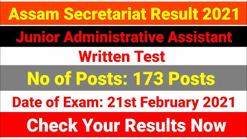 Assam Secretariat Result 2021 | Junior Administrative Assistant Written Test Result 2021