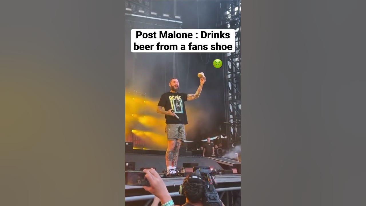 Post Malone drinks beer from a fans shoe in Australia