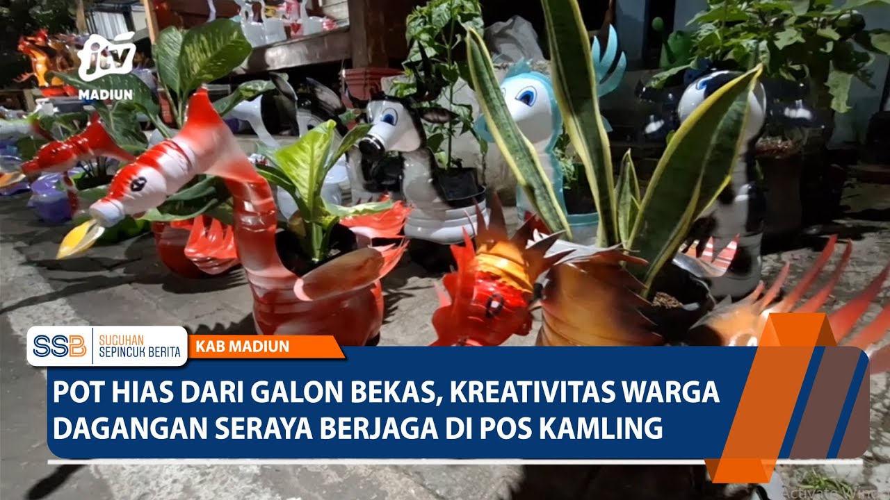 KAB MADIUN – Pot Hias Dari Galon Bekas, Kreativitas Warga Dagangan Seraya Berjaga di Pos Kamling