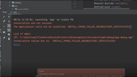 The application could not be installed: INSTALL_PARSE_FAILED_INCONSISTENT_CERTIFICATES