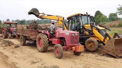 Kirlosker JCB Backhoe Loading Mud In Mahindra Yuvo Tractor | Jcb 3dx and John Deere Tractor