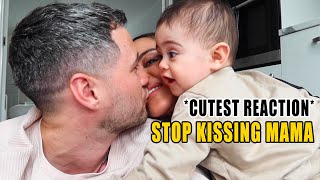 BABIES REACTION WHEN DAD KISSES MOMMY AFTER BEING APART ?