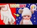 【100均DIY】メルちゃん簡単工作！！100円の手袋でかわいいクマちゃんぼうしとモコモコお洋服を手づくりDIY