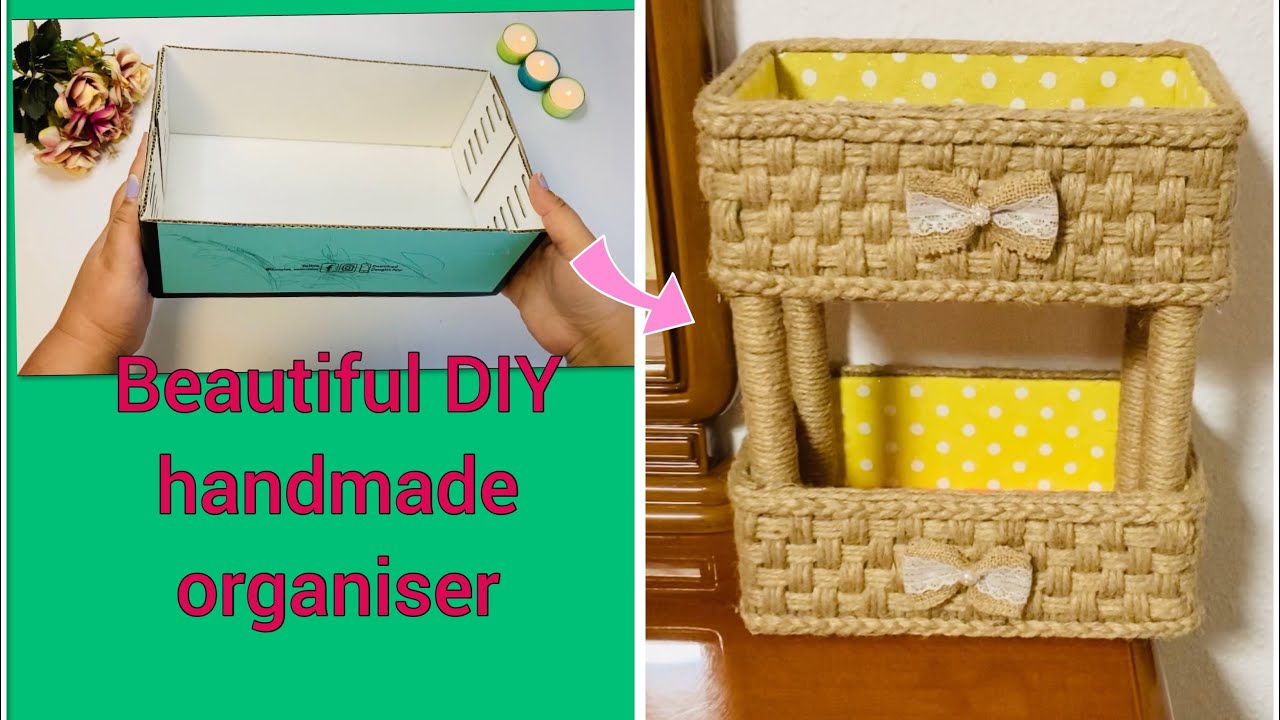 Diy organiser made from cardboard and jute rope//diy make up organiser