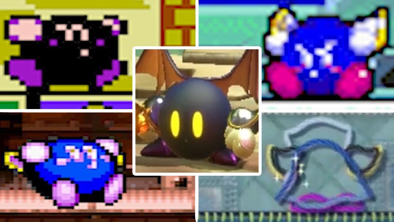 Evolution of Meta Knight without his mask in the Kirby series on NES, SNES,...