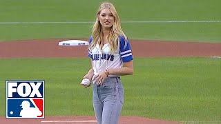 Victoria's Secret model throws out first pitch at Blue Jays game