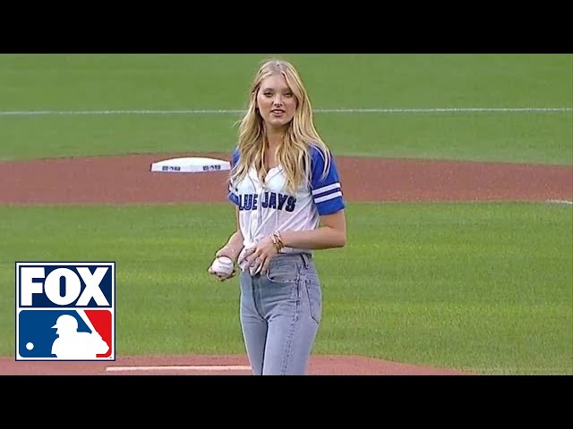 Victoria's Secret model throws out first pitch at Blue Jays game class=