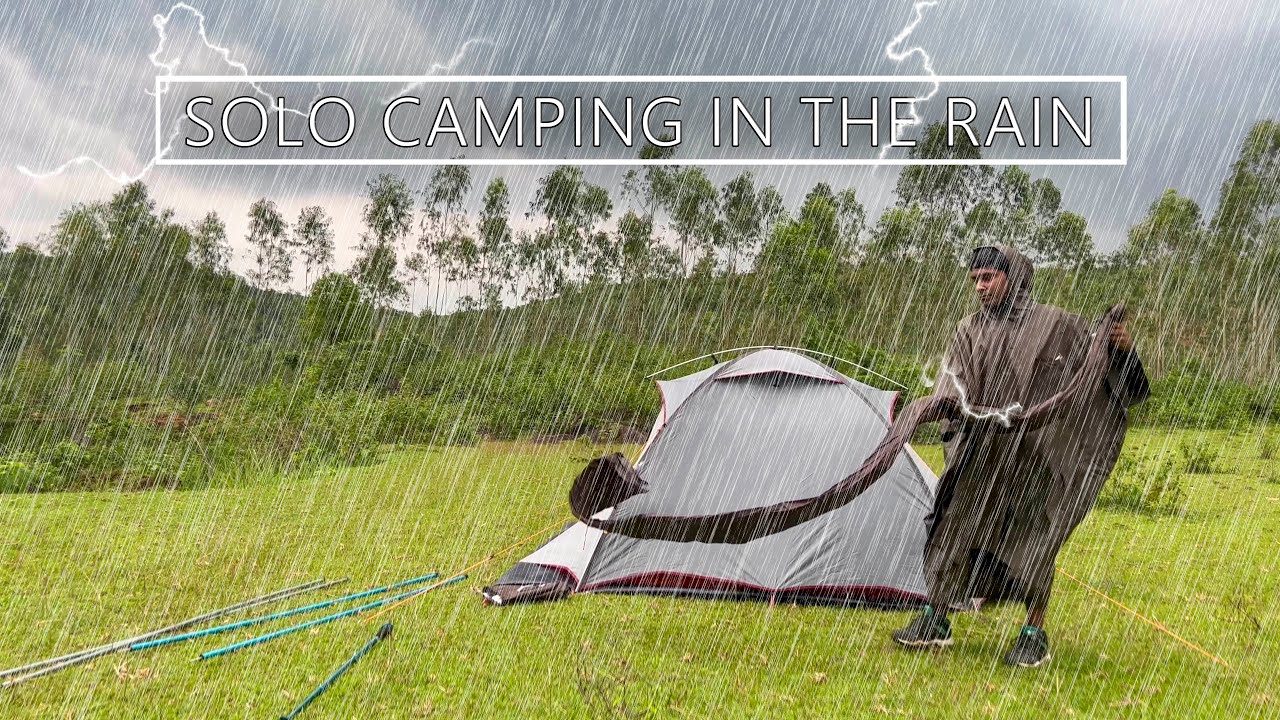 Solo Camping in the Rain Thunder Lightning In Forest | Relaxing ...