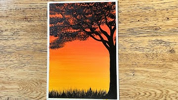 How to Paint a Sunset with Tree Silhouette | Easy Acrylic Painting Tutorial