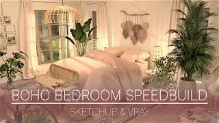 BOHO BEDROOM SPEEDBUILD || SKETCHUP & VRAY